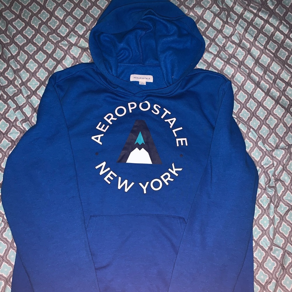 Aeropostale Blue mountain logo pull over hoodie ( size large )